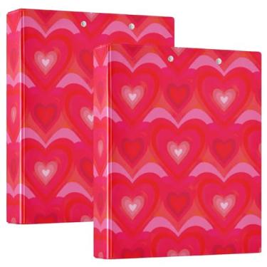 Imagem de Fichários de 3 anéis vermelhos retrô personalizados de 3 cm comporta 200 folhas, fichário de prancheta, anel redondo fofo, fichário de escritório, 31,5 x 27 x 6 cm, pacote com 2