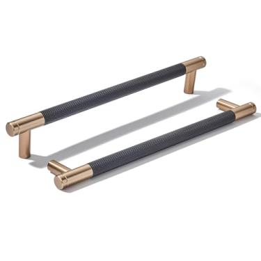 Imagem de khtumeware Pacote com 10 puxadores de alumínio de 203 mm (8 polegadas) puxadores de armário preto e champanhe bronze serrilhado puxadores de gaveta ferragens de cozinha puxadores de cozinha para