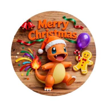 Imagem de Placa Redonda De Madeira Personalizada De Feliz Natal Pokémon Para Dec