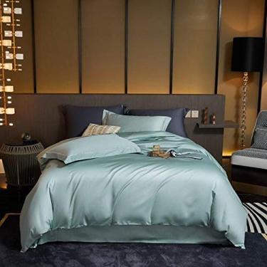 Imagem de Jogo de lençol de cama de capa de edredom de cor sólida 1000Tc trama de cetim macio e sedoso 11 tamanho solteiro 5 peças (cor 2 tamanho solteiro 4 peças)