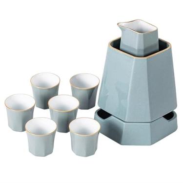Imagem de Pequeno copo de vinho aquecedor de vinho de cerâmica panela quente distribuidor de vinho doméstico arroz vinho conjunto de vinho aquecedor de vinho (D conforme mostrado)