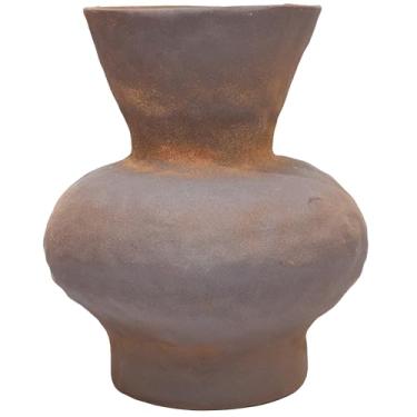 Imagem de SIOALCY Vaso rústico de cerâmica para casa de fazenda de 14 cm para flores ou pampas, vasos de argila de cerâmica para decoração de casa, sala de estar, prateleira de mesa, decoração preta terra