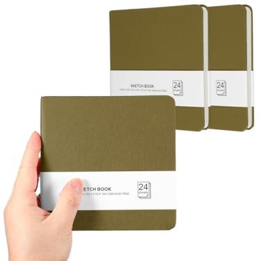 Imagem de PATIKIL Caderno de desenho pequeno, 14 x 13 cm, pacote com 3, mini bloco de papel aquarela, 300 g/m², papel grosso, 24 folhas/48 páginas, bolso quadrado para desenhar, viagem, artista, adultos, marrom