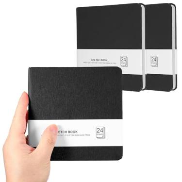 Imagem de PATIKIL Caderno de desenho pequeno, 14 x 13 cm, pacote com 3, mini bloco de papel aquarela, 300 g/m2, papel grosso, 24 folhas/48 páginas, bolso quadrado para desenhar, viagem, artista, adultos, preto