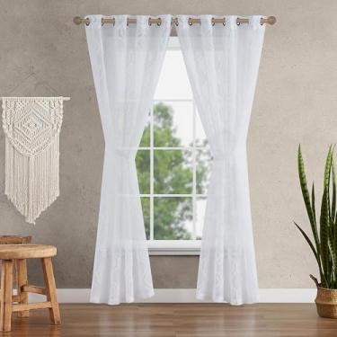 Imagem de Jessica Simpson Cortinas de janela enfeitadas | Cortinas leves | Conjunto de 2 painéis com 2 laços | Transparente, 132 cm x 213 cm Par, Branco