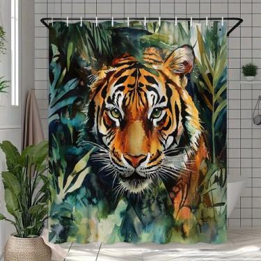 Imagem de Cortina de chuveiro Tiger Jungle Leaf Poliéster Impermeável 180x200cm 