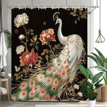 Imagem de Conjunto de cortinas de chuveiro Peacock Floral com tapetes antiderrapantes de 4 peças