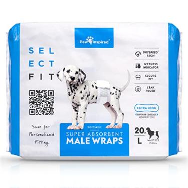 Imagem de Paw Inspired Selecione Fit Envoltório Masculino Descartável | Faixa Abdominal para Cães Machos com Núcleo Absorvente Estendido e Indicador de Umidade (Grande, Contagem de 20)