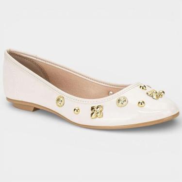 Imagem de Sapatilha Moleca Bico Redondo Apliques Feminina - Off White, 36