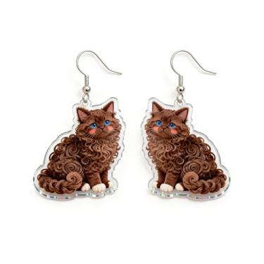 Imagem de OSCCI Adoráveis brincos em forma de gato – design animal acrílico com ganchos de liga durável, brincos hipoalergênicos modernos para mulheres e amantes de animais de estimação, Acrílico, Sem pedra