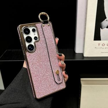 Imagem de Capa com suporte e pulseira brilhante para Samsung Galaxy S25 S24 Ultra S22 Plus S23 FE, cor sólida (para Galaxy S25/Rosa)