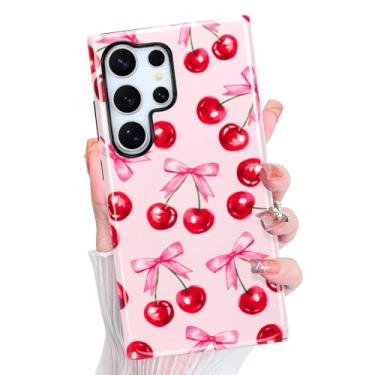 Imagem de Jefonha Capa magnética para Samsung Galaxy S24 Ultra, capa de telefone fofa com laço alegres para Galaxy s23 Ultra mulheres e homens, compatível com Magsafe, capa protetora de camada dupla, cereja