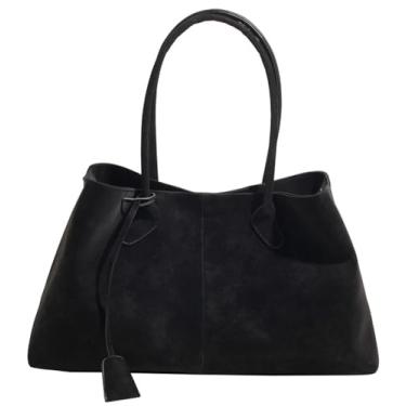 Imagem de Bolsa de ombro feminina de camurça sintética, grande, Hobo, alça de couro, bolsa leve magnética, casual, viagem, trabalho, Preto