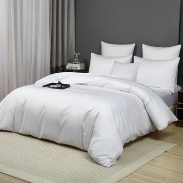 Imagem de YASMENG Conjunto de capa de edredom de cetim 100% algodão de fibra longa branco tamanho queen 3 peças de luxo 600 fios algodão puro orgânico durável qualidade hotel conjunto de cama macio sedoso cetim