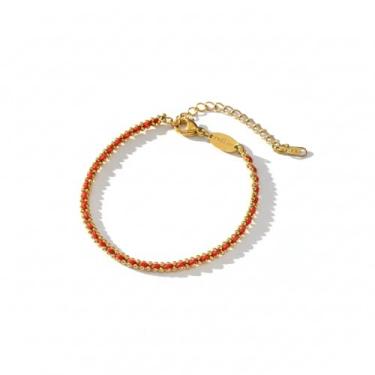 Imagem de Pulseira feminina da sorte banhada a ouro 18 K - acessório de moda ajustável com cordão e corrente feita à mão