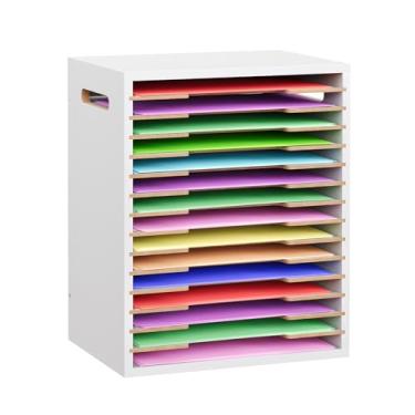 Imagem de ToBeAce Organizador de armazenamento de papel para scrapbook de 30,5 x 30,5 cm, de madeira, organizador de arquivos de mesa de 18 camadas com alça, suporte empilhável para classificador de papel com