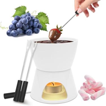 Imagem de Conjunto de copos de fondue de chocolate, mini presente de Papai Noel secreto de 300 ml para mulheres e homens, projetado para 4 pessoas, conjunto de panela de fondue de chocolate de cerâmica com 4