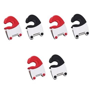 Imagem de 6 peças de descanso de colher de silicone, ferramenta de raspador de silicone, colher anti-escaldadura, colher de aço inoxidável, clipes de suporte de colher anti-escaldadura, cabo de gancho, suporte