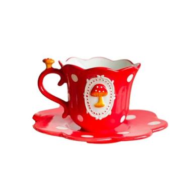 Imagem de Xícara de cogumelo japonês bule de chá de cerâmica prato de sobremesa de macarrão instantâneo - prato de copo de cogumelo