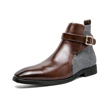 Imagem de Chelsea Bota masculina casual confortável sem cadarço para homens botas de cano alto de couro sintético, Marrom, 11.5
