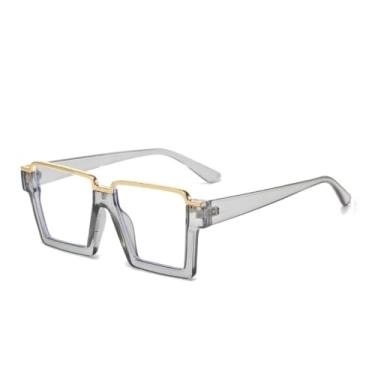 Imagem de HCHES Óculos de Sol Vintage de Armação Grande Feminino Luxo Masculino Punk Oversized Degradê (Cinza Claro)