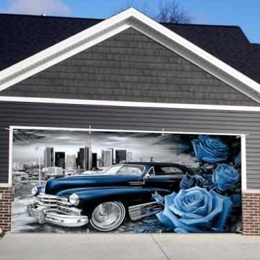 Imagem de Capa de porta de garagem de aniversário, cenário fotográfico de faixa de feliz aniversário, fundo de festa para decoração de parede interna e externa (carro, 1,8 x 3 m)