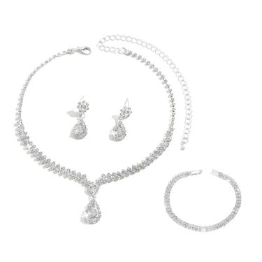 Imagem de OIDIMS Conjunto de joias de casamento de lágrima para mulheres colares de zircônia cúbica de luxo brincos pendentes delicados pulseira ctystal declaração formatura vestido de concurso acessórios de