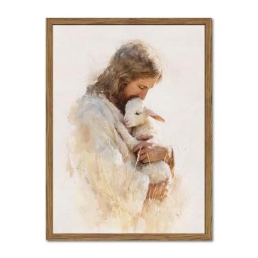 Imagem de Arte de parede Jesus e Cordeiro, imagem de decoração de parede de bom pastor cristão, impressão em tela de pintura de pôster de fé religiosa para sala de jantar, sala de oração, quarto, moldura de