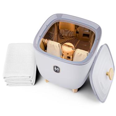 Imagem de advwin Aquecedor de toalha de secagem, secadoras de toalhas grandes, aquecedor de toalha de balde para banheiro, visor LCD para tempo e temperatura, modo de um clique, 24L, branco