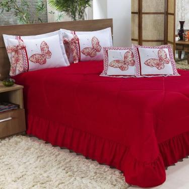Imagem de Kit Cobre Leito Borboletas Casal Padrão 07 Peças Vermelha - ATELIÊ E C