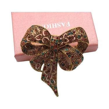 Imagem de Broche de arco cravejado de strass feminino, acessórios de roupas da m