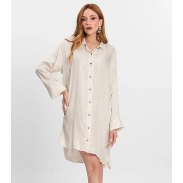 Imagem de Vestido Chemise Feminino Com Botões Endless Bege, P, Bege