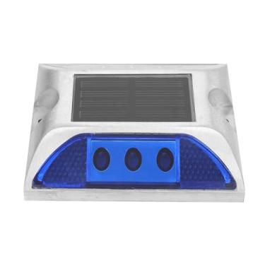 Imagem de AMONIDA Luzes de Marcador à Terra do Diodo Emissor de Luz da Energia Solar, Lâmpada Impermeável do Ponto da Estrada Entrada de Automóveis para Exterior, Alumínio Fundido, Amarelo, 4.1x4.1in (Azul)