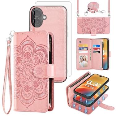 Imagem de Asuwish Capa de celular para iPhone 17 6,3 polegadas com zíper carteira destacável com protetor de tela de vidro temperado alça transversal flor flip porta-cartão i Phone17 i17 17 capa feminina