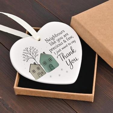 Imagem de Thank You to Neighbors Enfeite de cerâmica plana em forma de coração para pendurar presentes para amigos pingente lembrança para decoração de porta de parede