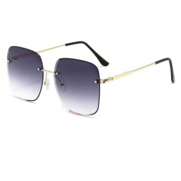 Imagem de HPIRME Óculos modernos sem aro, com armação grande e proteção UV para homens e mulheres (lente dupla cinza)