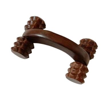 Imagem de Massageador de madeira com asa de frango, massageador de madeira, rolo de roda de massagem de quatro rodas, massageador doméstico (preto)
