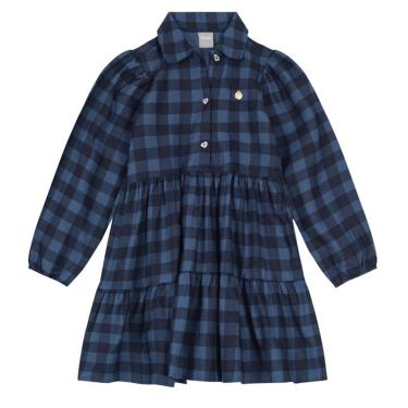 Imagem de Vestido Manga Longa Infantil Flanela Xadrez Azul Mundi-Feminino