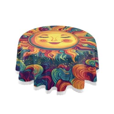 Imagem de Qilmy Toalha de mesa redonda de palmeira de treliça verde, 152 cm, resistente à água, à prova de derramamento, capa de mesa grande para jantar de reunião de família em ambientes internos e externos