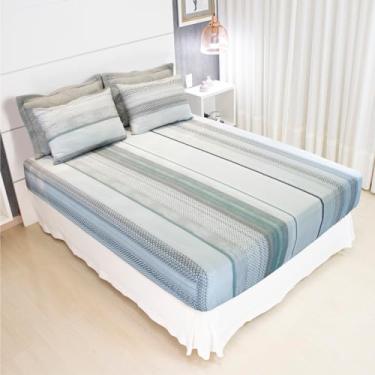 Imagem de Jogo de Lençol Cama Queen Malha 100% Algodão 3 Peças Estampado Com Elástico Toque Macio Cozzilar (Modelo 4)