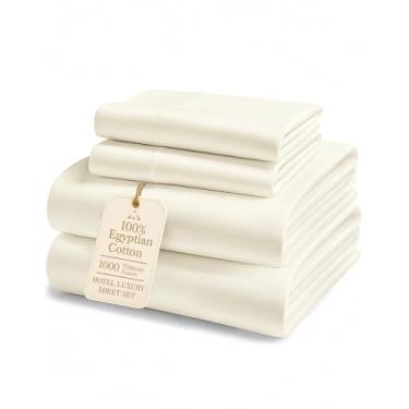 Imagem de Jogo de cama Queen Size 100% algodão egípcio - Lençóis de 1000 fios, conforto de luxo ultramacio, com bolso profundo de 38 cm, naturalmente respirável e durável, conjunto de lençóis Queen para o