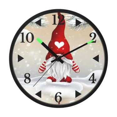 Imagem de STAYTOP Relógio de parede LED de gnomos de Natal para quarto com brilho noturno, relógios de parede silenciosos de 30 cm para decoração de sala de estar, controle de som, relógio de parede moderno que