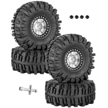 Imagem de RCHuiWow 1.9 Beadlock rc Tires Wheels for 1/10 TRX4 TRX6 SCX10 90046 AX103007 Gen8 Gen7 D90 VS4-10 MST CFX RC Crawler,1.9 Wheels and Tires Alloy Aluminium Rims w/Rubber Tyres,Silver