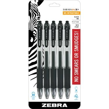 Imagem de Zebra Pen Caneta de gel retrátil Sarasa, ponta média, 0,7 mm, tinta preta, pacote com 5