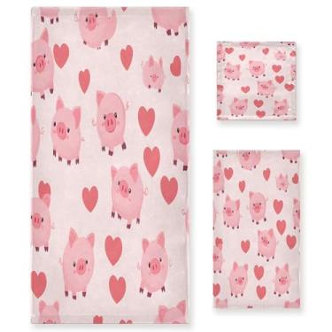 Imagem de xigua Conjunto de toalhas de banheiro de porco fofo absorvente macio 3 peças toalha de banho toalha de mão toalhas decorativas para banheiro, academia, hotel, praia, piscina