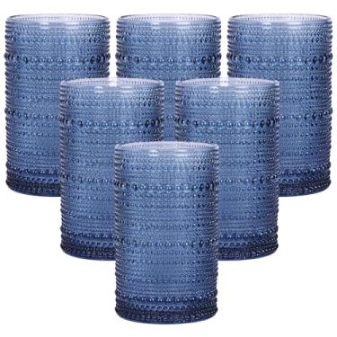 Imagem de Moretoes Hobnail Conjunto de copos altos de 173,5 g Copos de água em relevo transparente Boho copos de vidro para bar de cozinha conjunto de copos para uísque, cerveja, suco, leite e várias bebidas