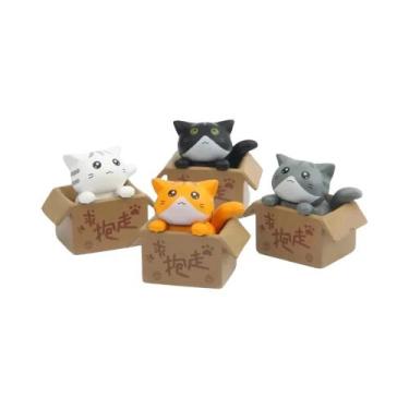 Imagem de Estátua De Gato Miniatura Fofa 4 Peças Em Caixa De Papelão Para Decora