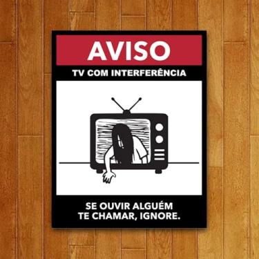Imagem de Placa Decorativa Divertida de Terror - TV com Interferência