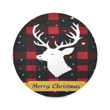 Imagem de STAYTOP Jogo americano redondo de rena de Natal, 6 peças, tapetes de mesa para feriados, antiderrapante, fácil de limpar, para casa, cozinha, churrasco, festa, decoração de mesa
