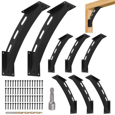 Imagem de 8 peças de suportes de ângulo curvos resistentes de 45 graus - suportes de suporte de canto de viga de madeira para gazebo, pátio, varanda, cabana de madeira e mais
